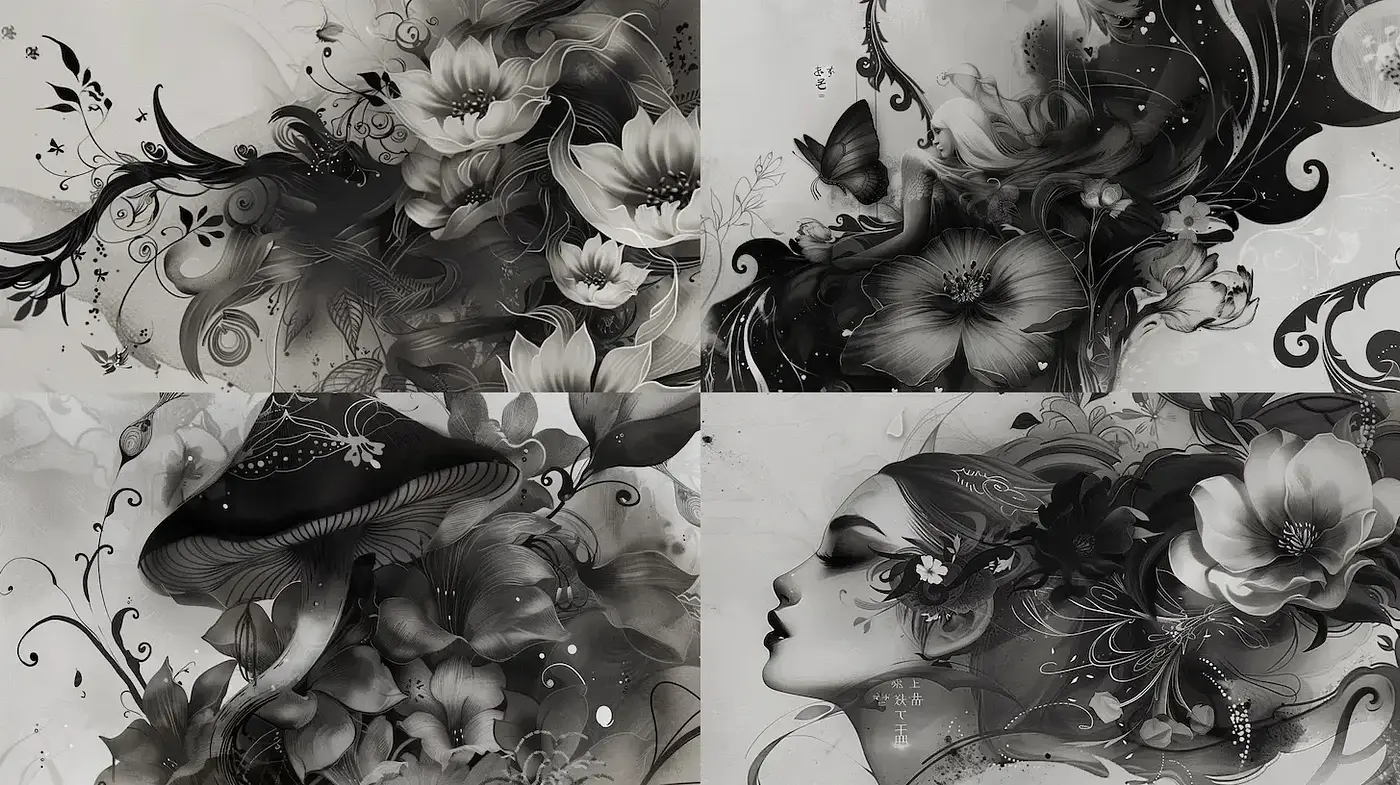 Intricate Floral Fantasy with Ethereal Elegance - Midjourney sref style