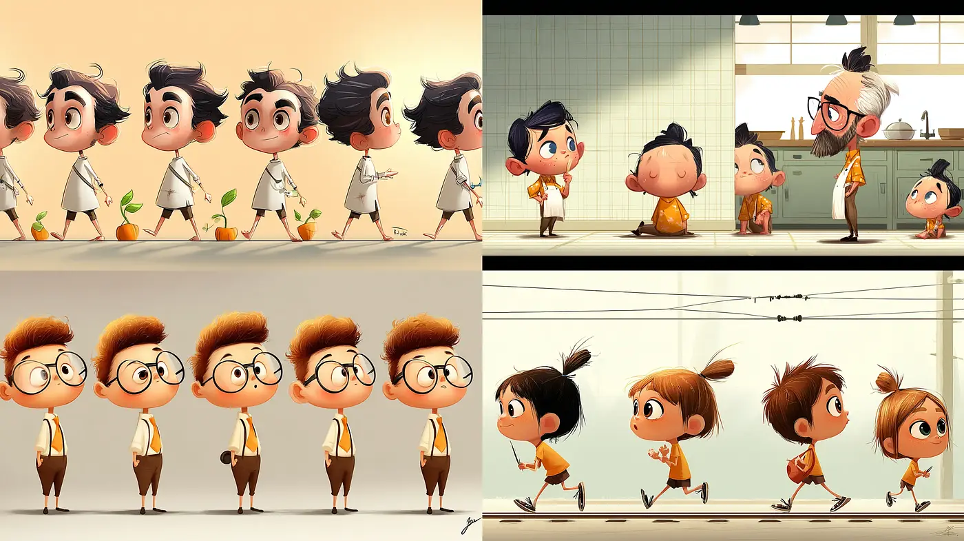 Charming Cartoon Style with Whimsical Characters and Bright Colors - Midjourney sref style