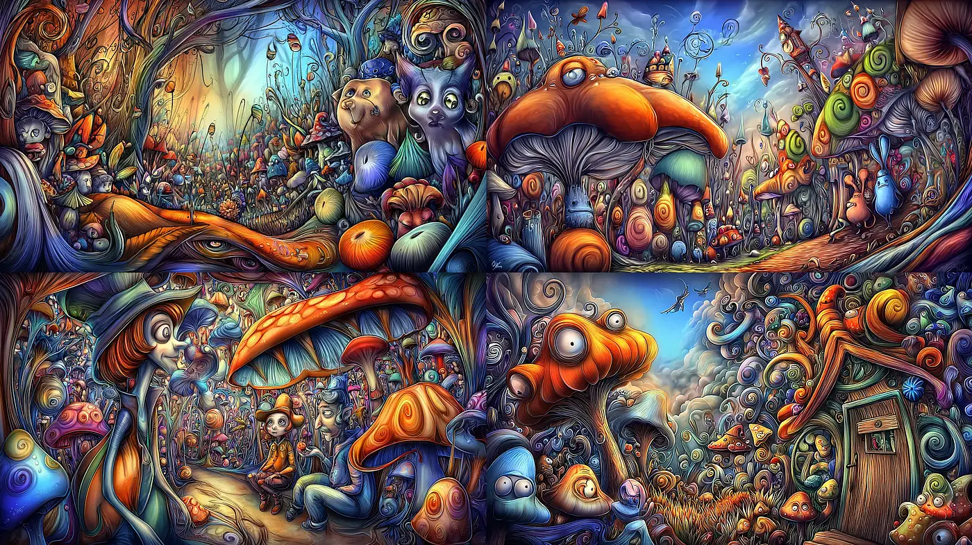 Vibrant, Dreamlike Surrealism with Whimsical Fantasy Elements - Midjourney sref style