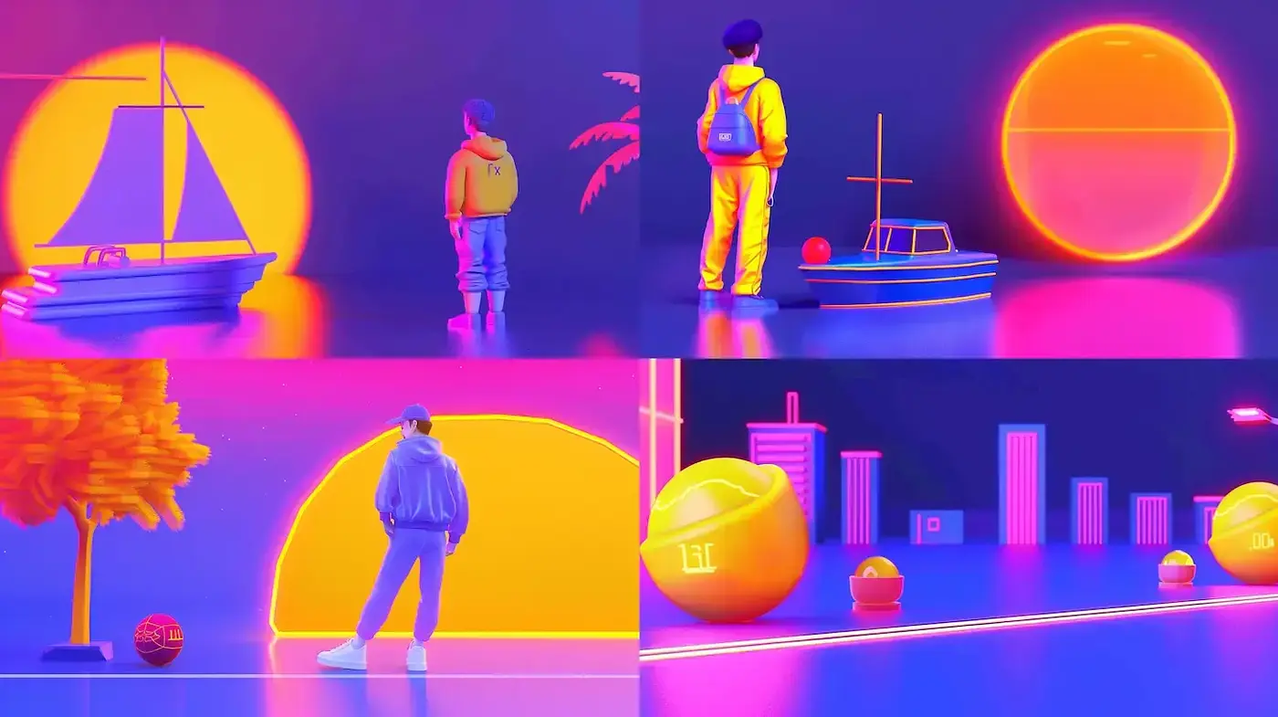 Neon Glow Synthwave Panorama with Retro Futurism Inspirations - Midjourney sref style
