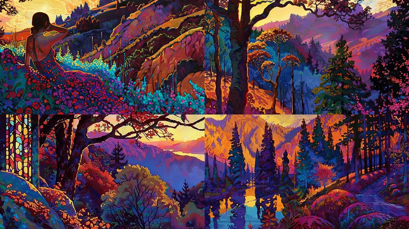 Luminous Twilight: A Harmonious Blend of Vivid Hues in Nature's Embrace - Midjourney sref style