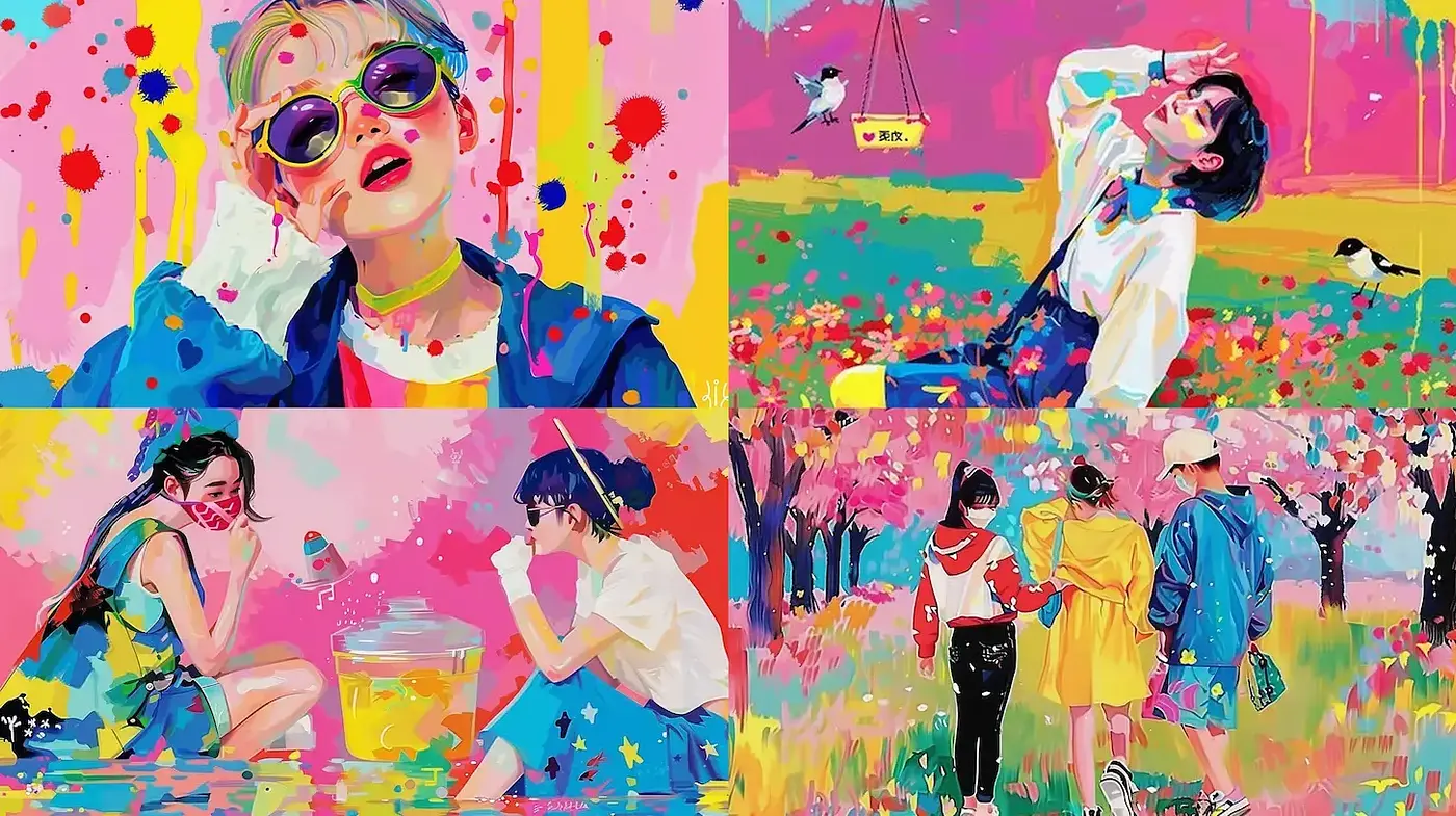 Vibrant and Playful Art Style with Anime Influences - Midjourney sref style