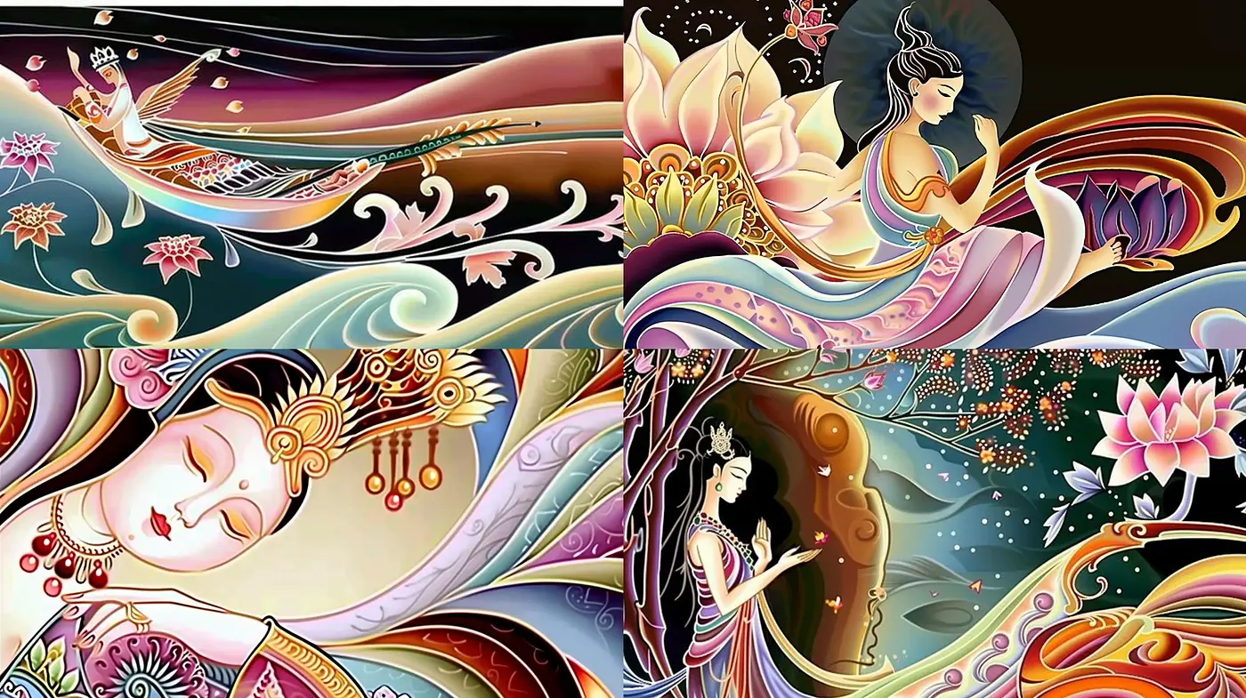 Ethereal Elegance: A Contemporary Digital Fusion of Traditional Asian Aesthetics and Fantasy Art - Midjourney sref style