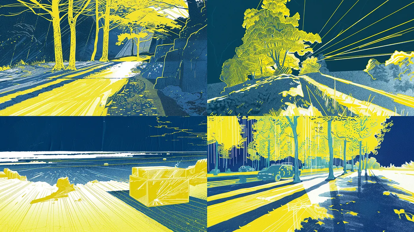 Luminous Graphic Contrast in Stylized Digital Art - Midjourney sref style