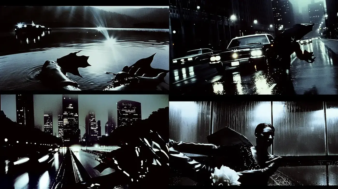 Moody, cinematic noir aesthetic with urban undertones - Midjourney sref style