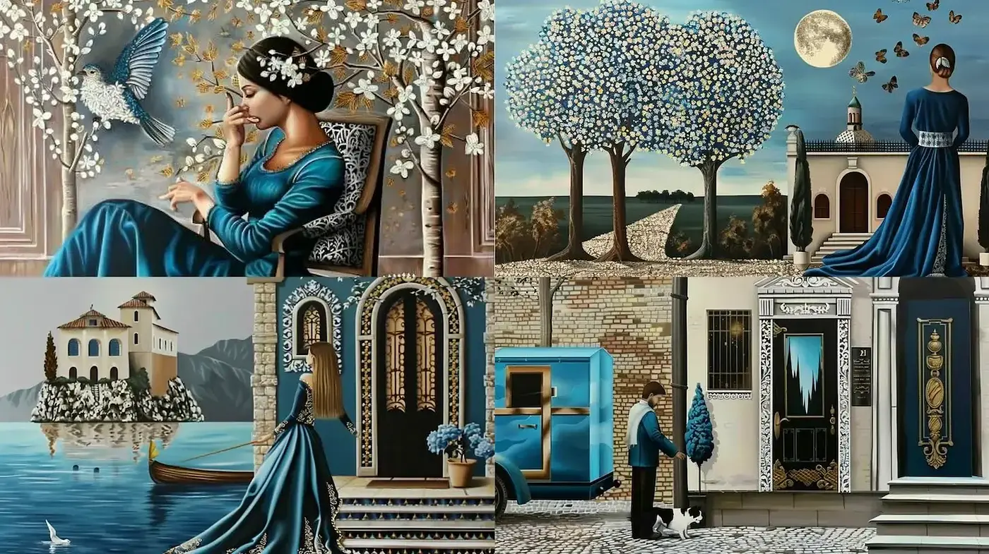 Serene Portraits with Whimsical Nature Elements in a Dreamlike Setting - Midjourney sref style