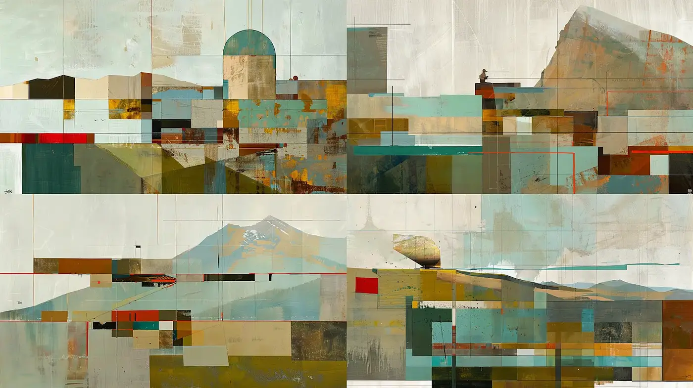 Abstract Landscapes with Geometric Fragmentation and Earthy Tones - Midjourney sref style