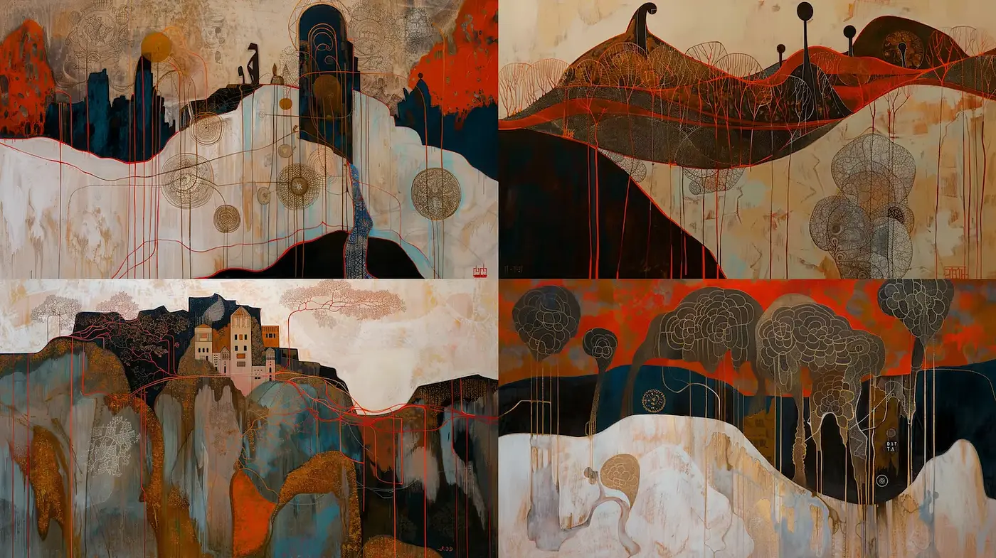 Surreal landscapes with organic forms and intricate details - Midjourney sref style