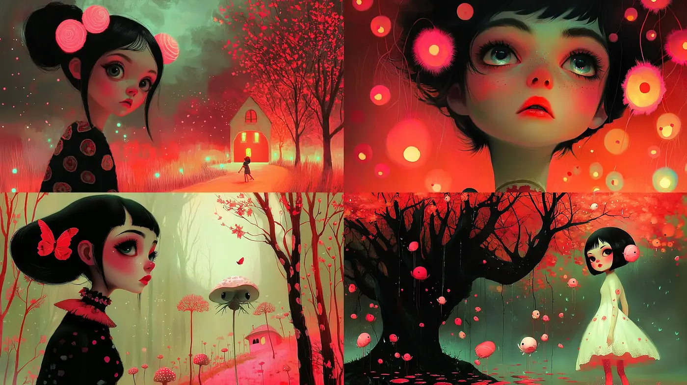 Ethereal Dreamscapes with Surreal Oversized Eyes - Midjourney sref style