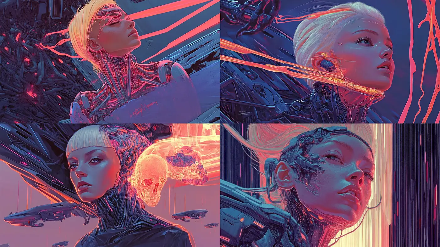 Cybernetic Elegance Amidst Neon Dreams - Midjourney sref style