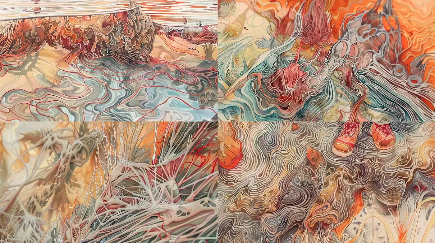 Abstract Organic Fluidity with Earthy Tones and Complex Textures - Midjourney sref style