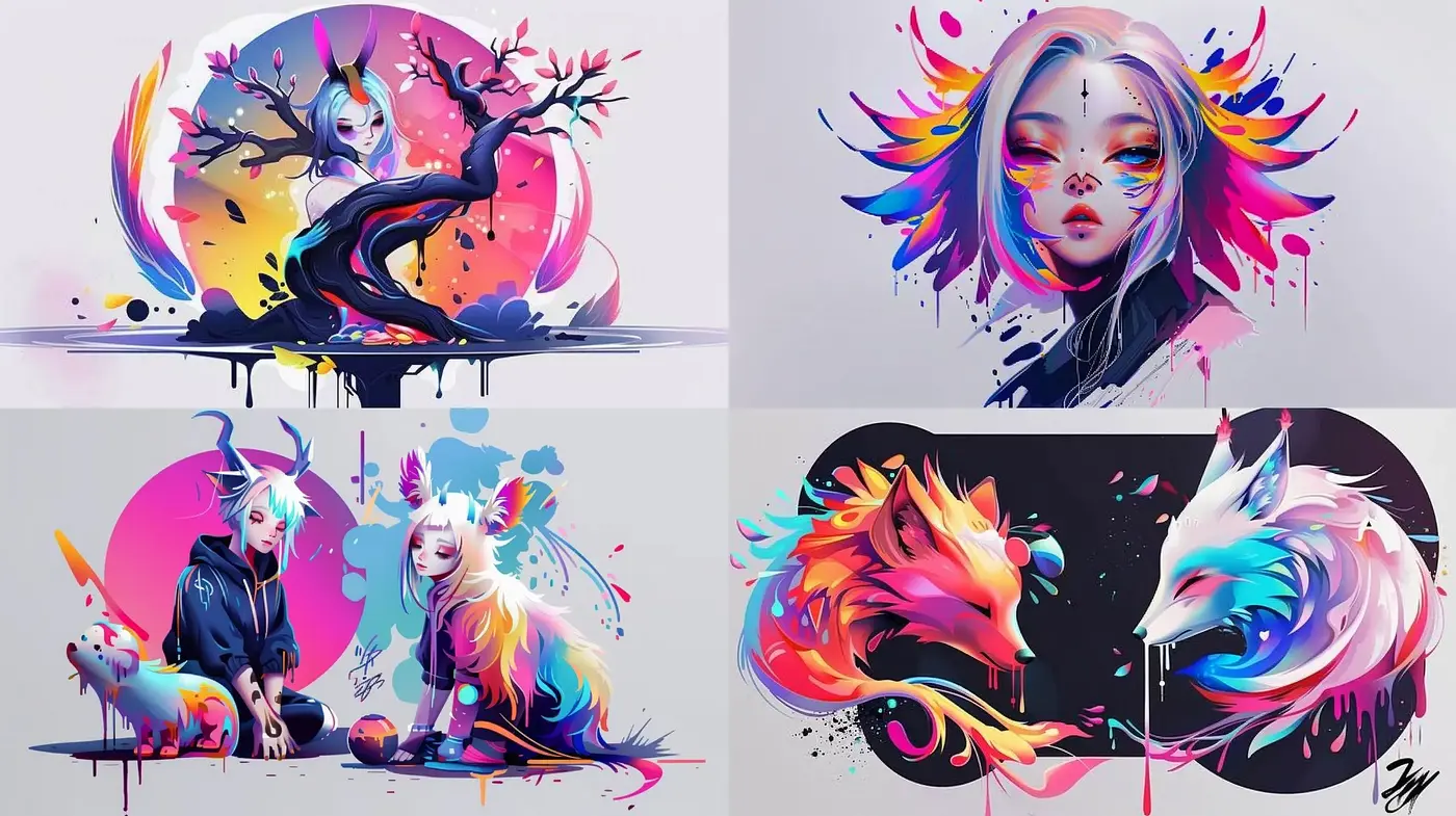 Ethereal Chromatic Whimsy: A Fusion of Surrealism and Modern Grunge Aesthetics - Midjourney sref style