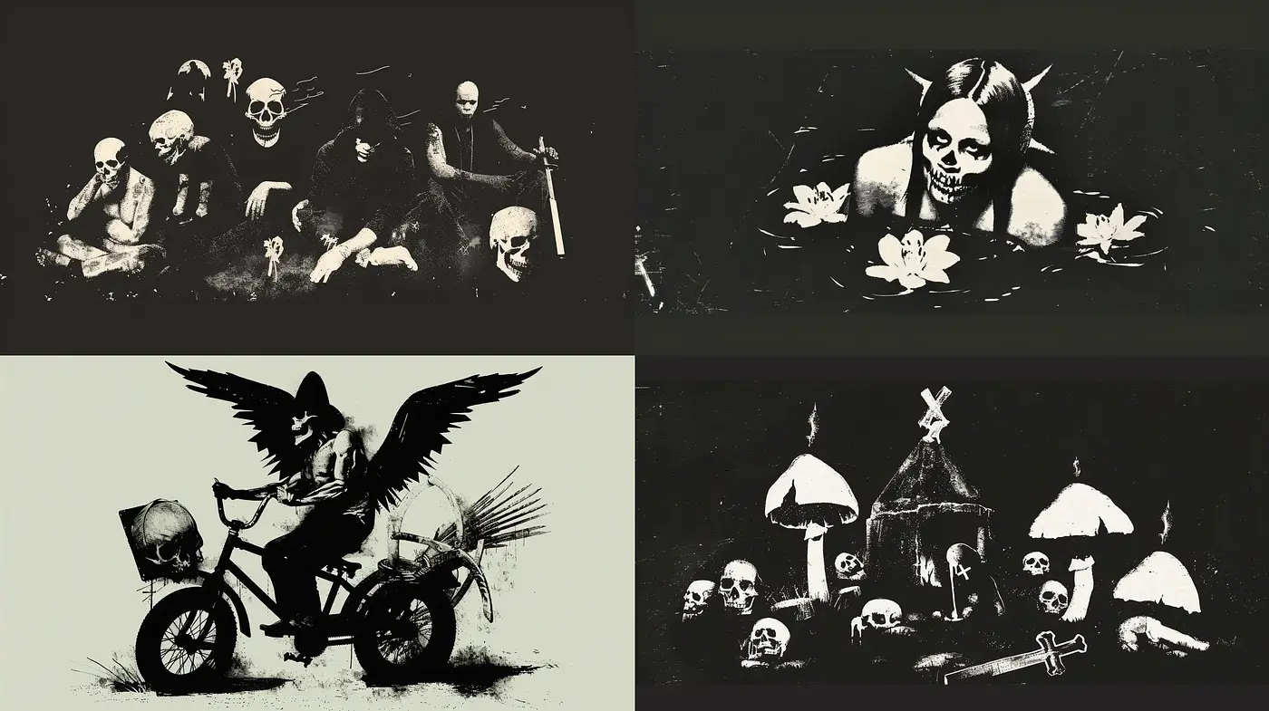 Gothic Noir Visions in Monochrome - Midjourney sref style