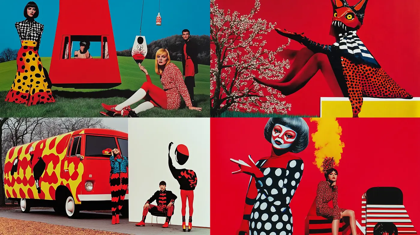 Expressive Pop Art Panache with Bold Contrasting Motifs - Midjourney sref style