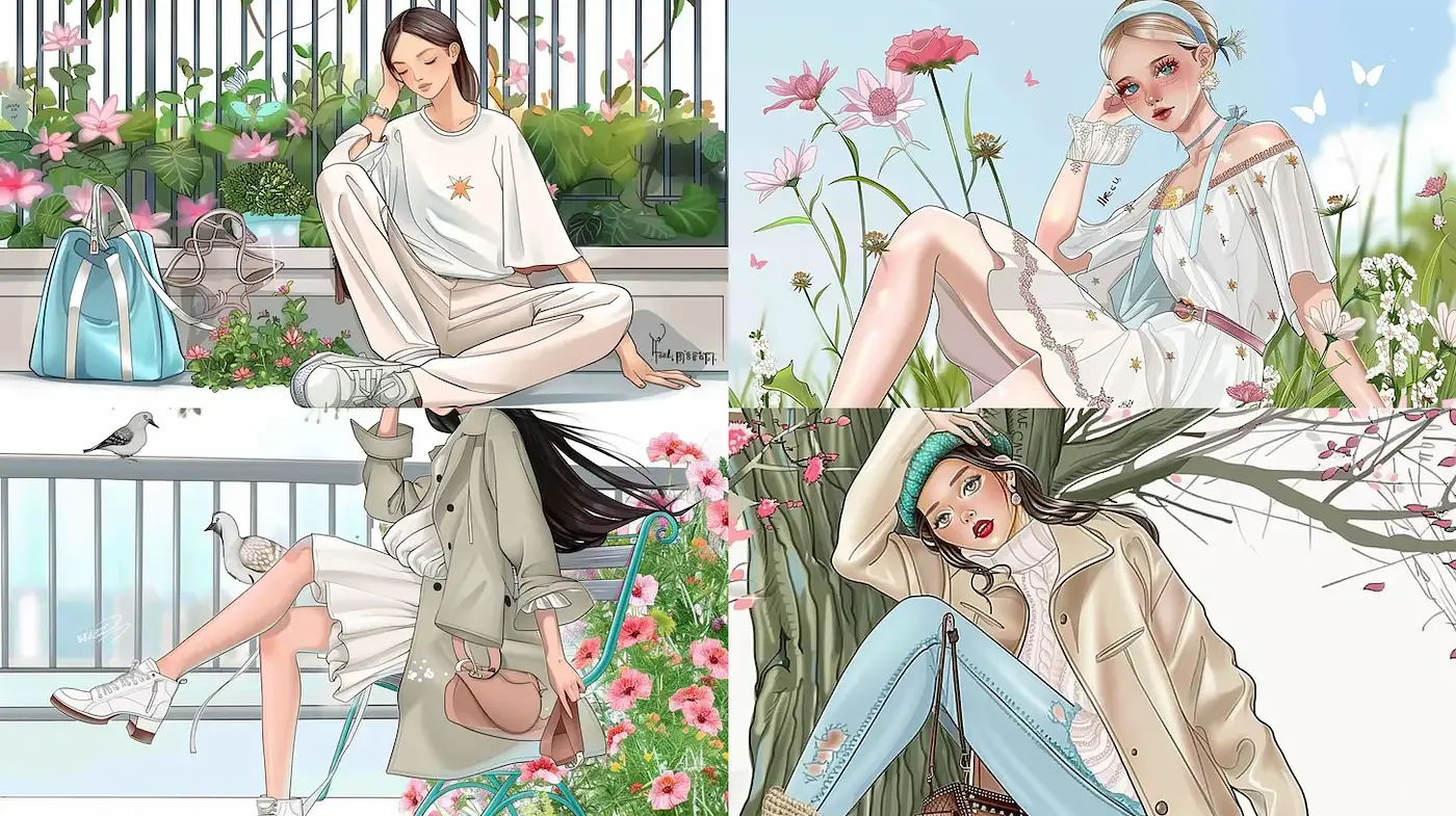 Contemporary Fashion Illustration with a Touch of Nature - Midjourney sref style