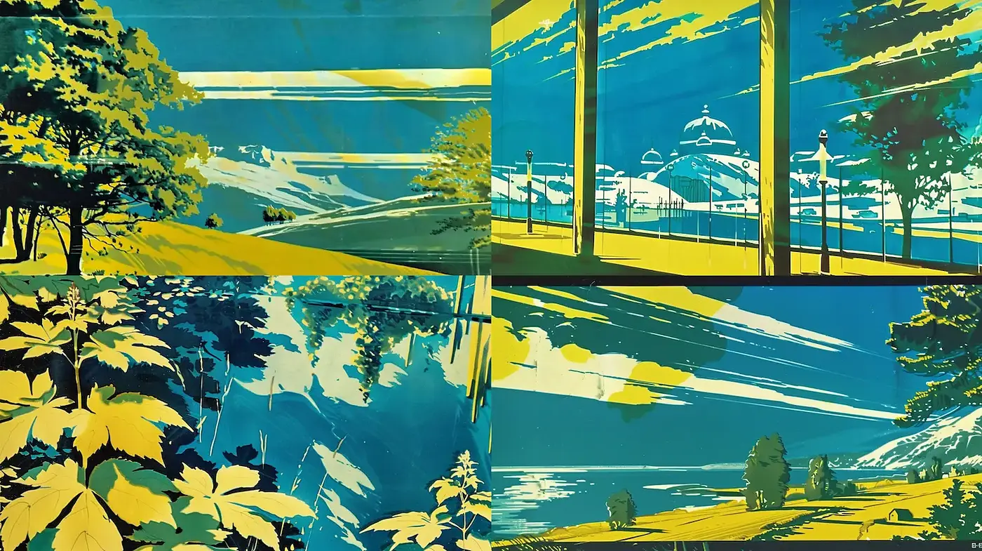 Vibrant, stylized landscapes with a modern artistic flair and impressionistic undertones - Midjourney sref style
