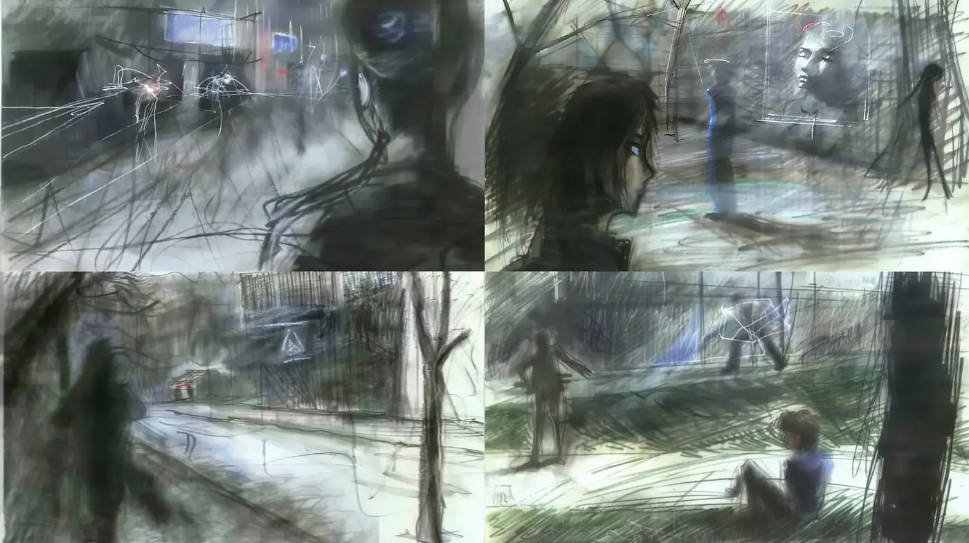 Dynamic Illustrative Scenes with Expressive Sketch Techniques - Midjourney sref style