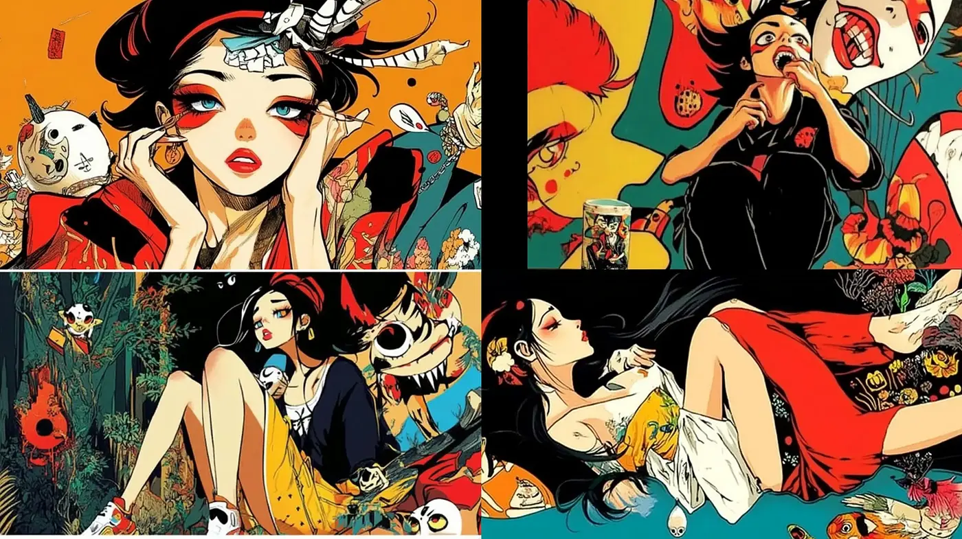 Vibrant Expressionist Comic Fusion with East Asian Aesthetics - Midjourney sref style