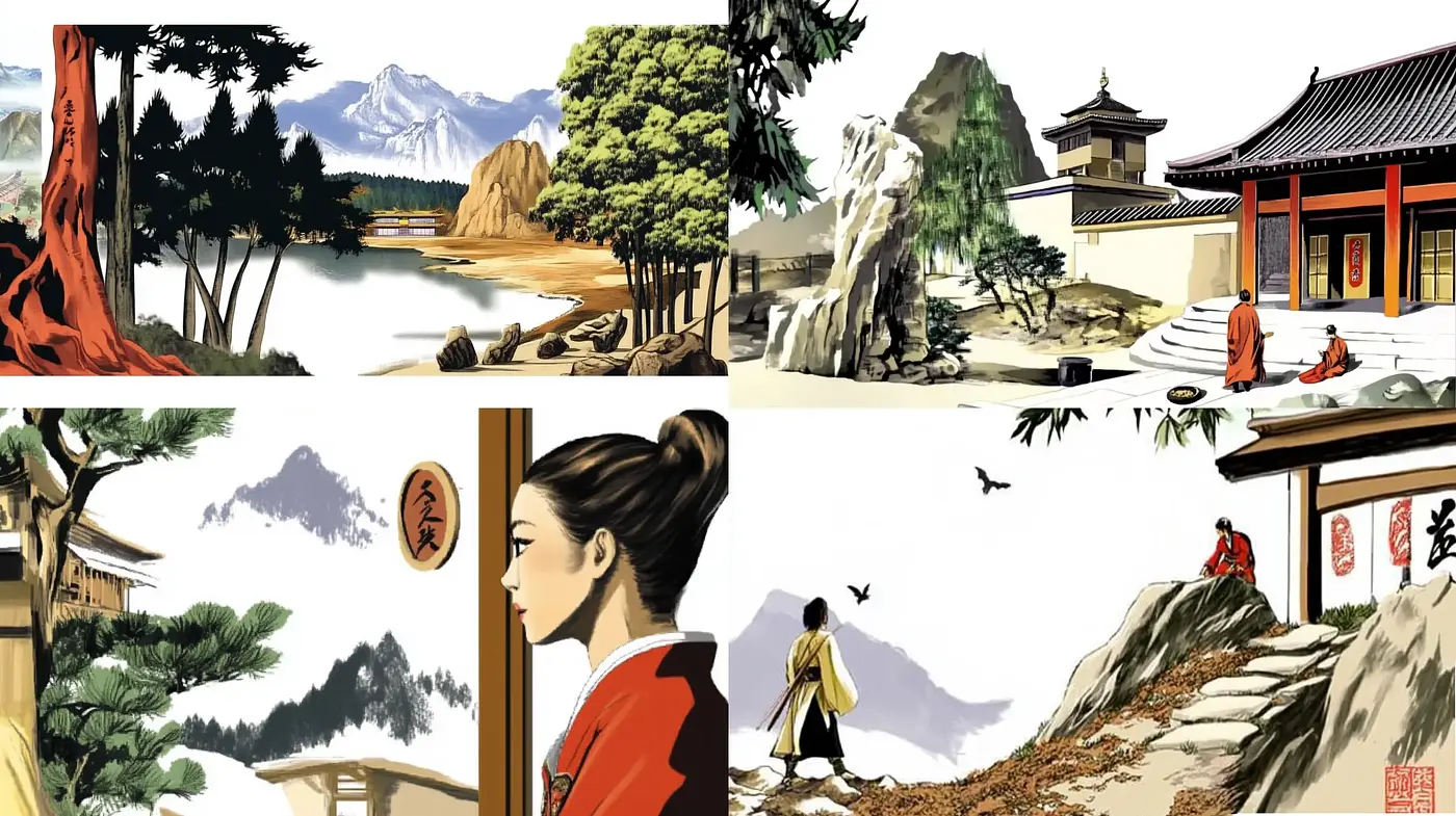 Elegant Fusion of Traditional East Asian Aesthetics and Modern Graphic Novel Artistry - Midjourney sref style
