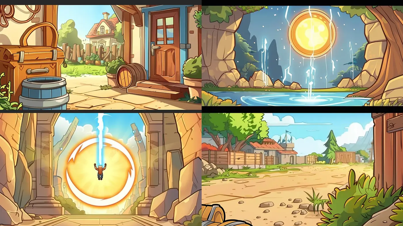 Luminous Storybook Gateway: A Vibrant Journey Through Enchanting Cartoon Scapes - Midjourney sref style