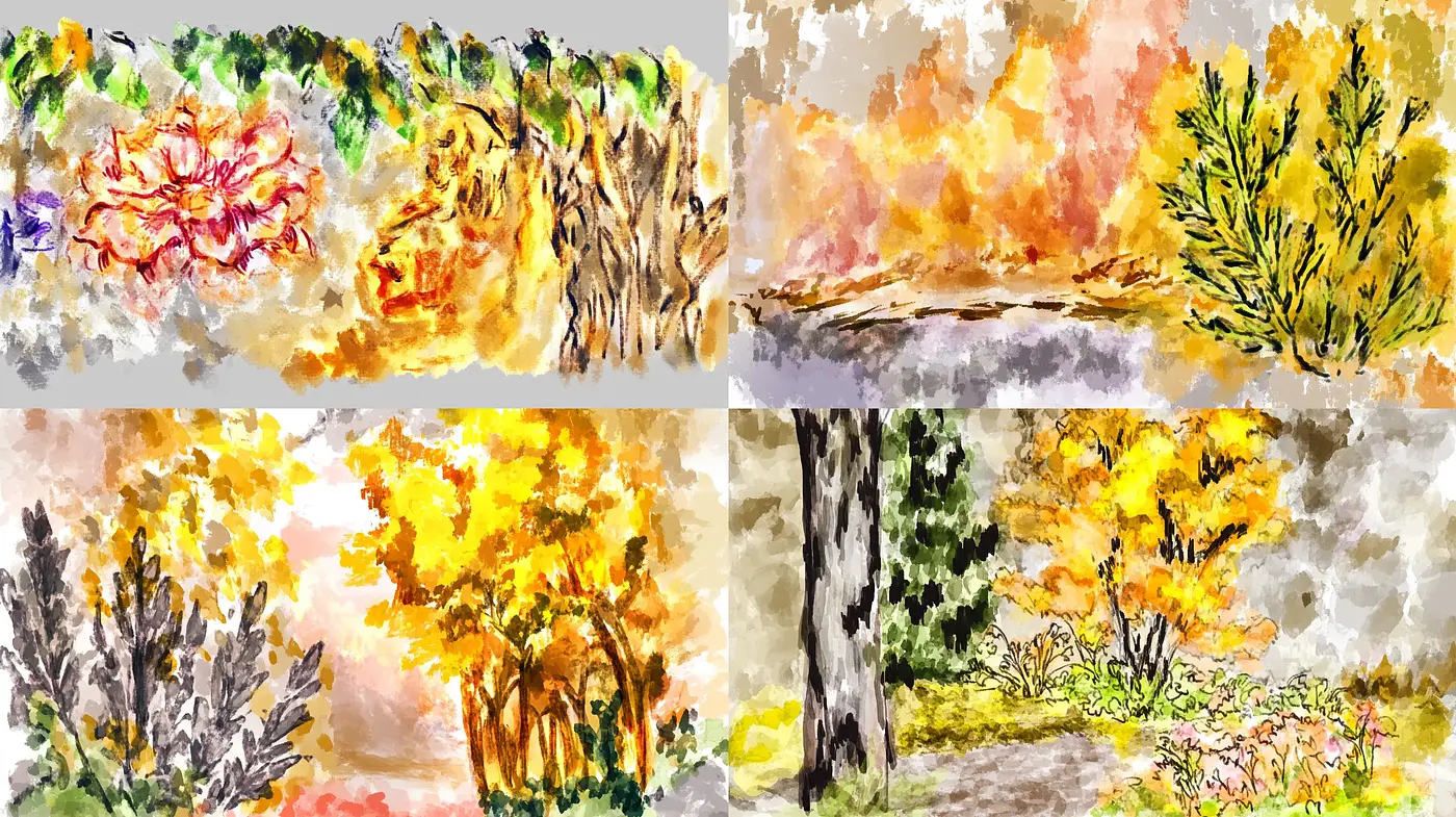 Luminous Autumnal Impressions with a Watercolor Essence - Midjourney sref style