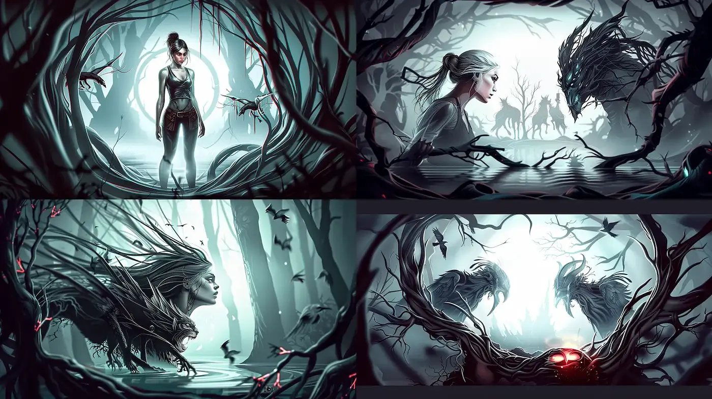 Mysterious and Ethereal Environments with Dark Fantasy Elements - Midjourney sref style
