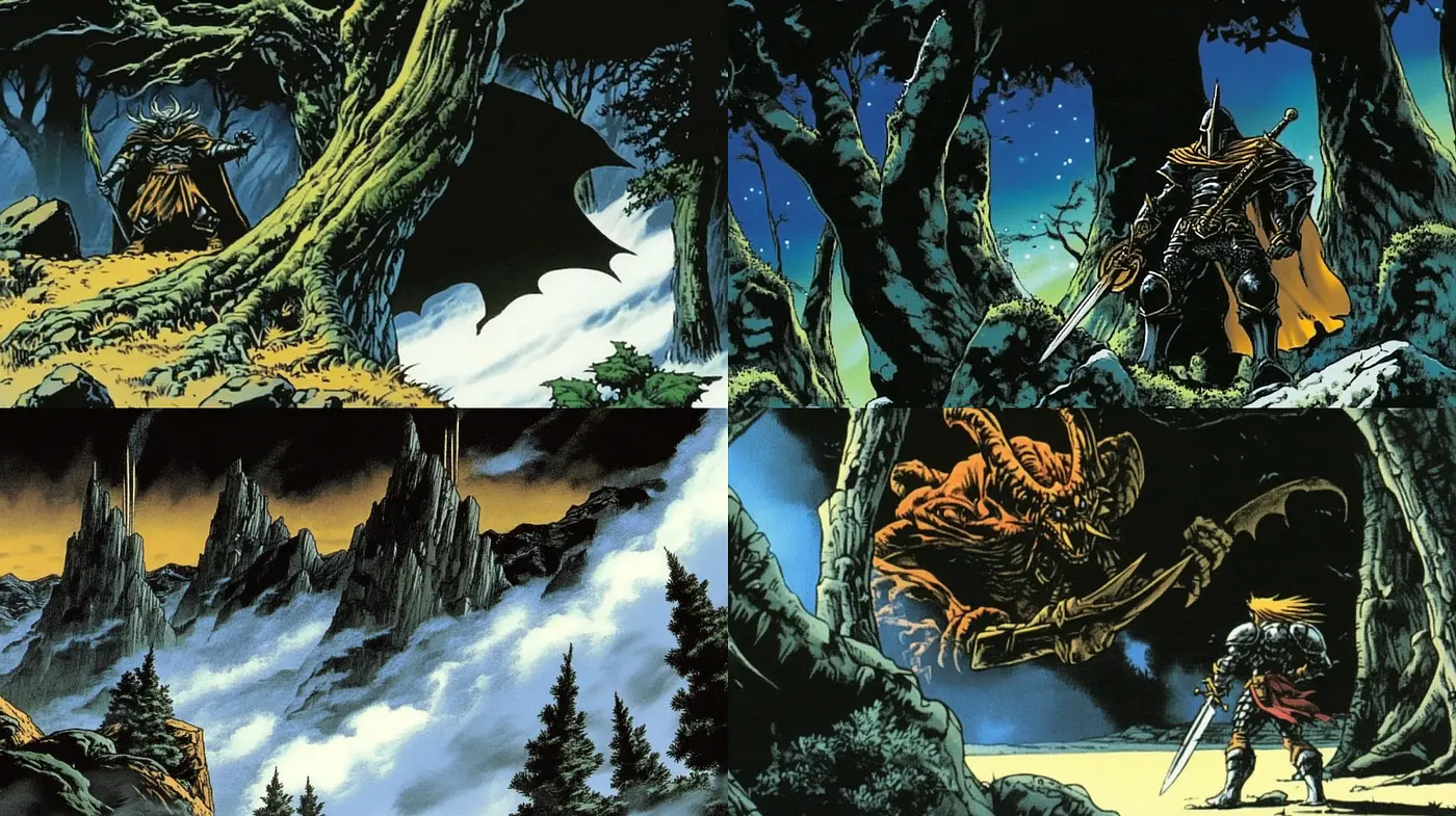 Dramatic Fantasy Landscapes with a Dark, Epic Atmosphere - Midjourney sref style