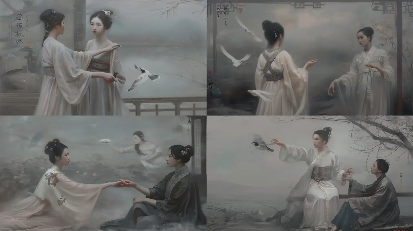 Ethereal Elegance in Monochromatic Hues: A Homage to Traditional Asian Ink Wash Art - Midjourney sref style
