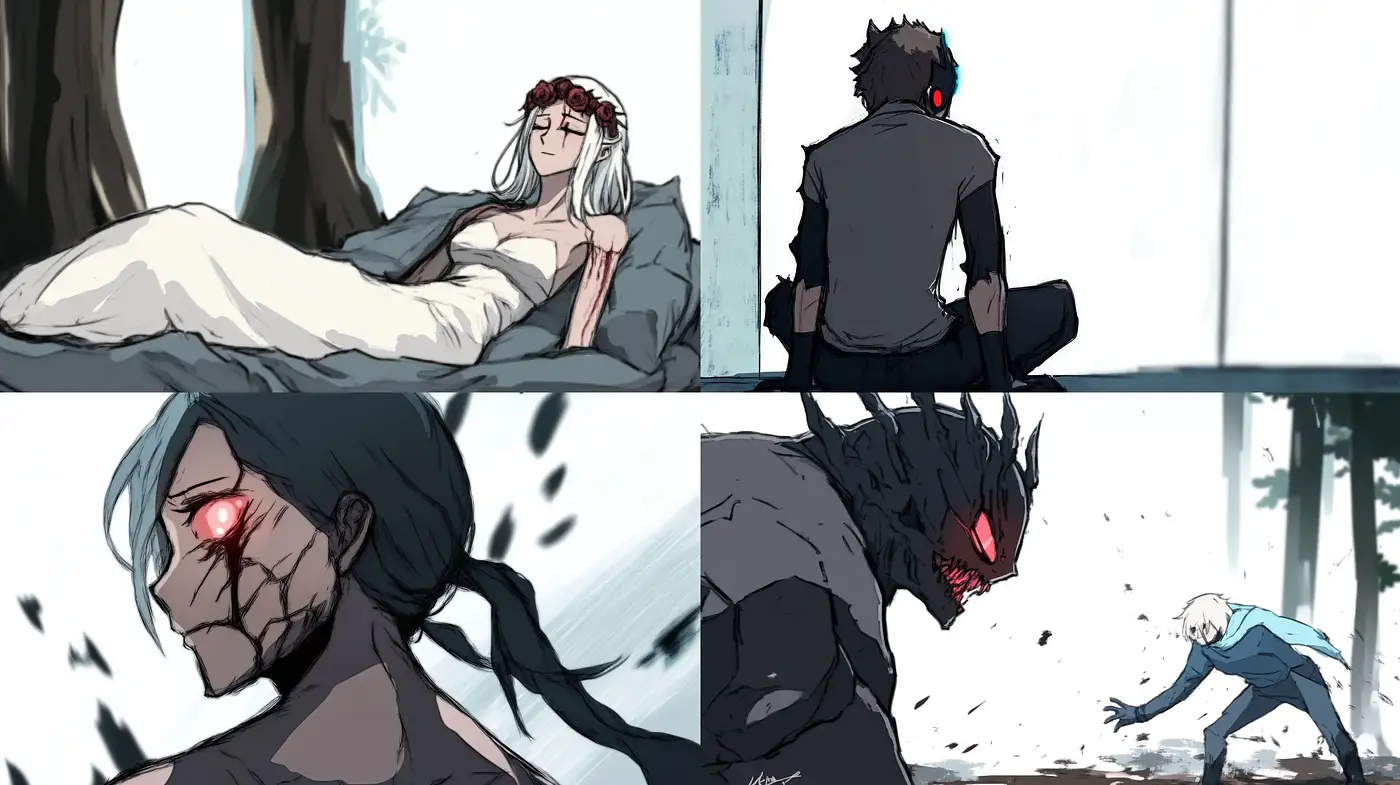 Stark Contrast and Determined Expression - A Style Fusion of Anime and Graphic Novel Elements - Midjourney sref style