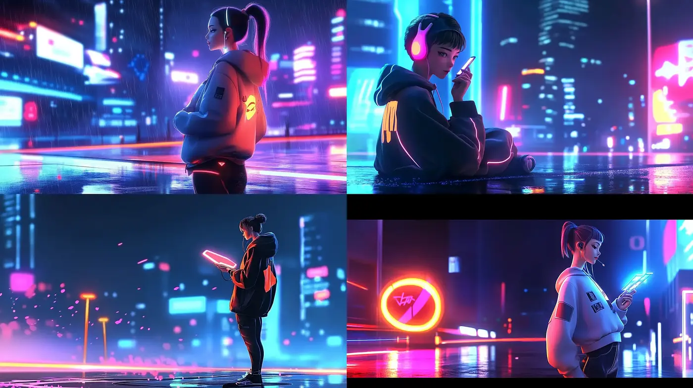 Neon-Drenched Cyberpunk Reverie - Midjourney sref style