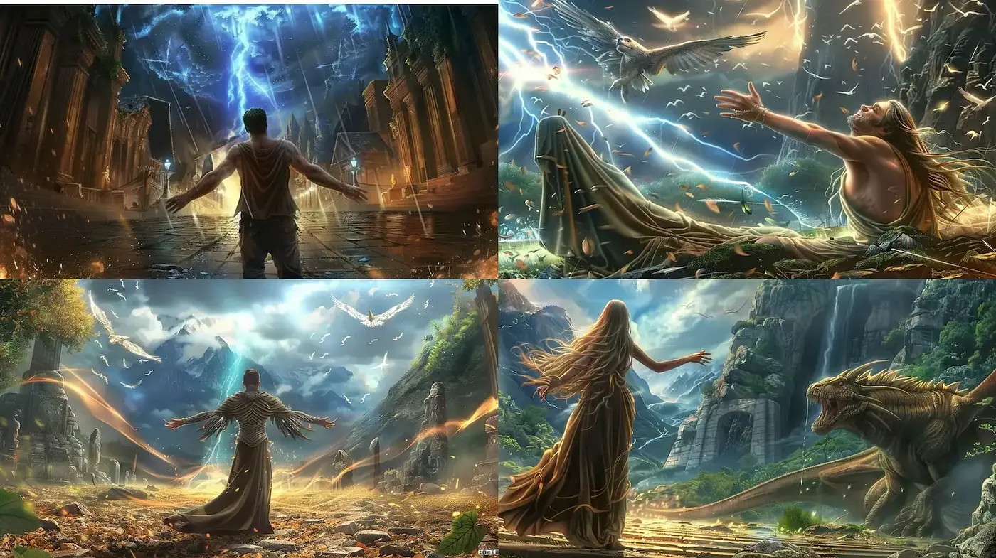 Epic Fantasy Landscapes with Mythical Elements - Midjourney sref style