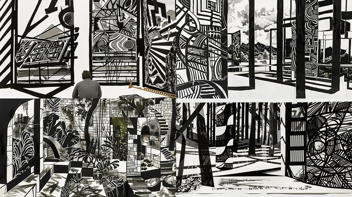 Abstract Monochromatic Labyrinthine Dreamscape - Midjourney sref style