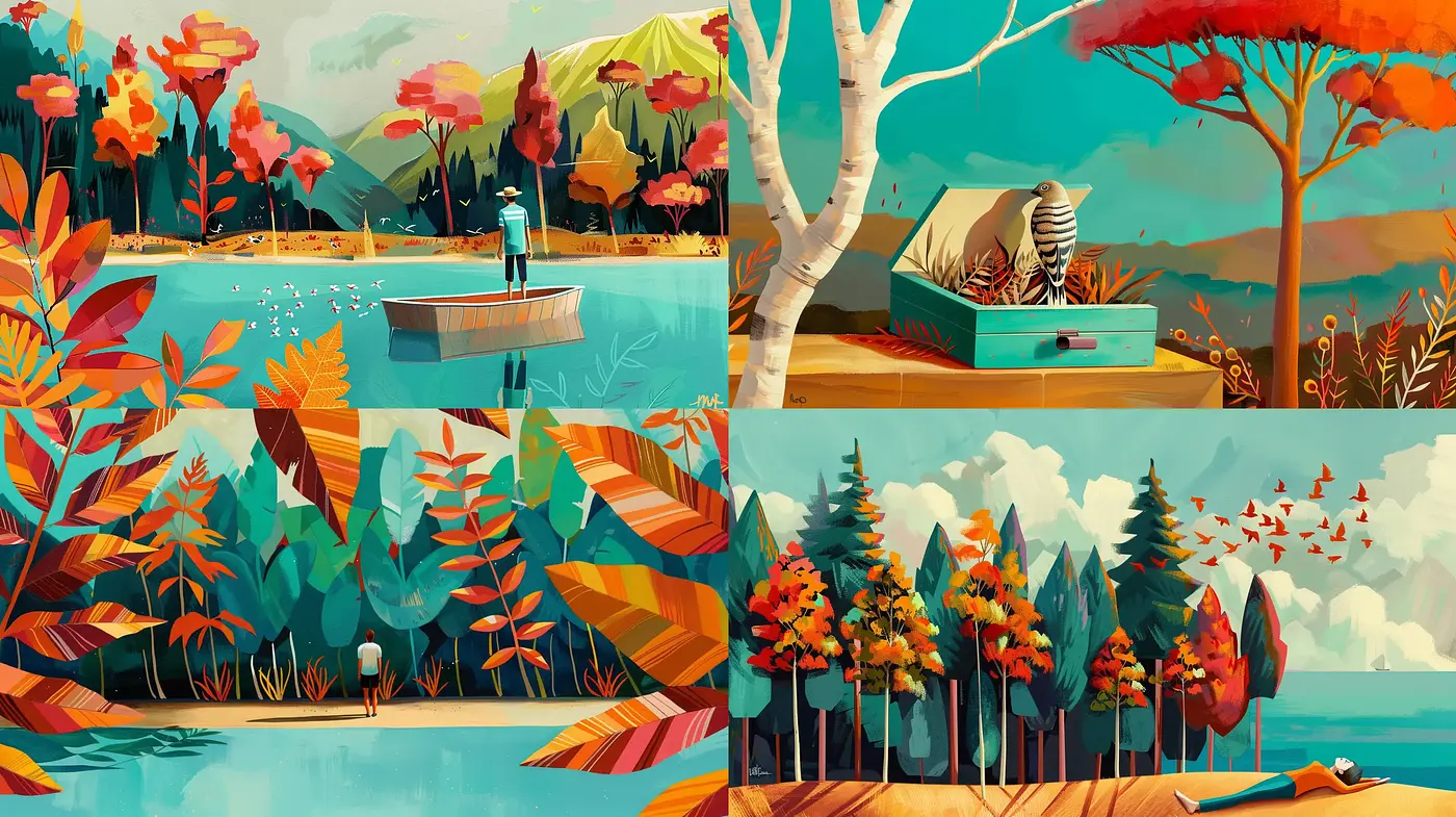 Autumnal Serenity in Stylized Landscape Imagery - Midjourney sref style