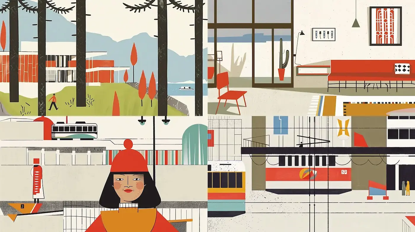 Mid-Century Modern Aesthetic with Playful Vibrancy and Retro Influence - Midjourney sref style
