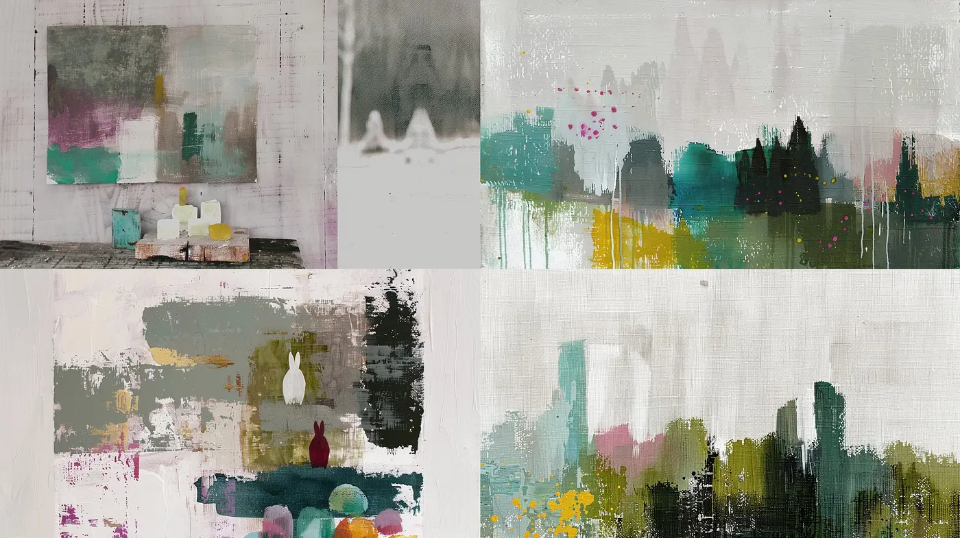 Abstract Brushwork Harmony: A Mélange of Muted Elegance and Expressive Textures - Midjourney sref style