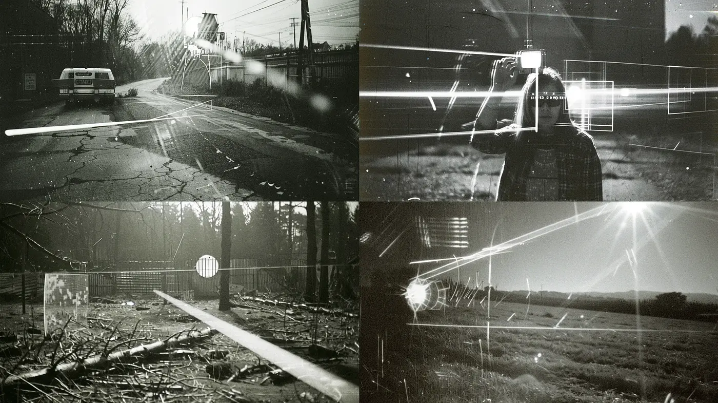 Monochromatic Ethereal Lightscapes in Surrealist Noir - Midjourney sref style