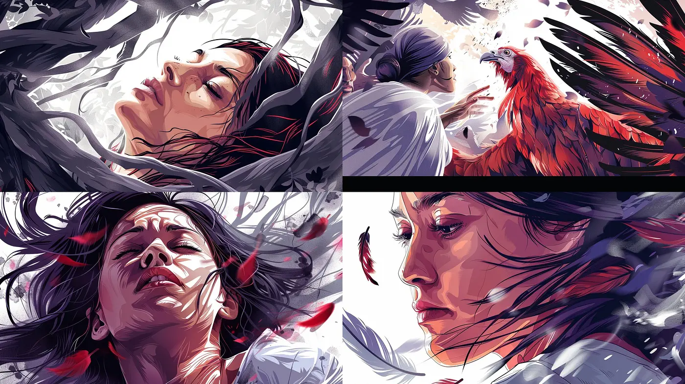 Dynamic Elegance in Brushwork: A Vivacious Symphony of Reds and Grays - Midjourney sref style