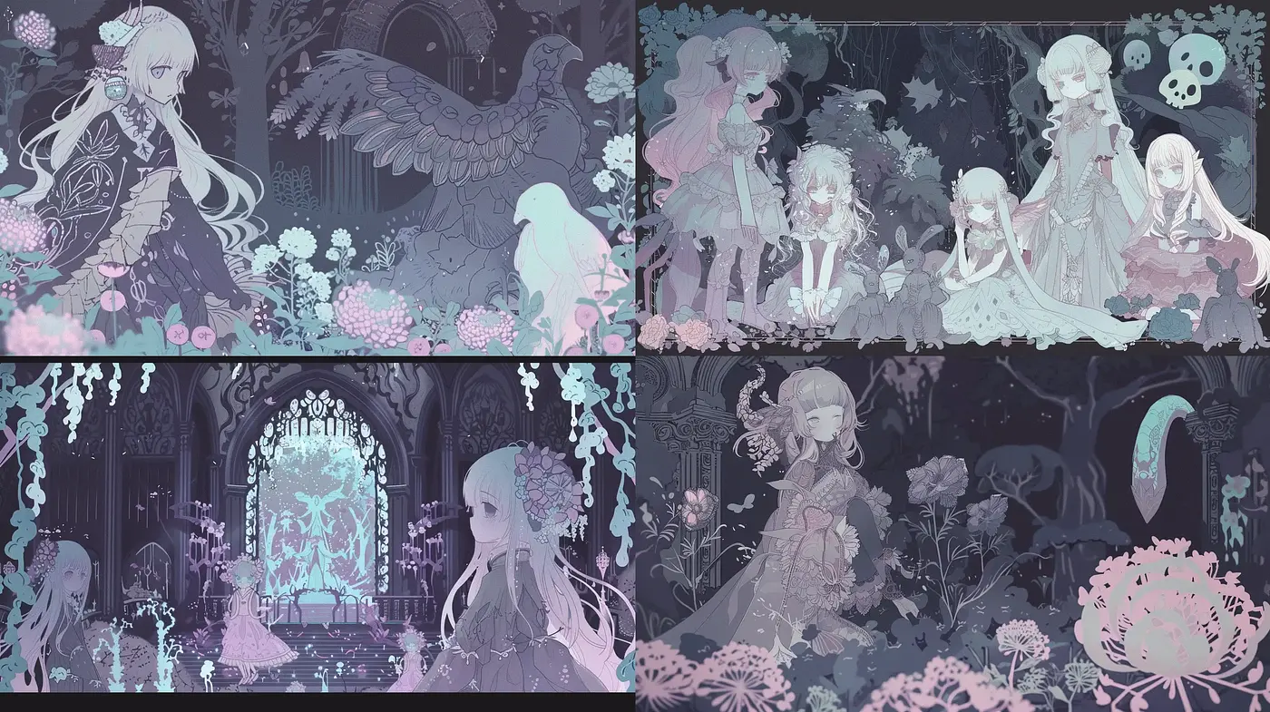 Ethereal Gothic Fantasy Fusion with a Pastel Palette - Midjourney sref style