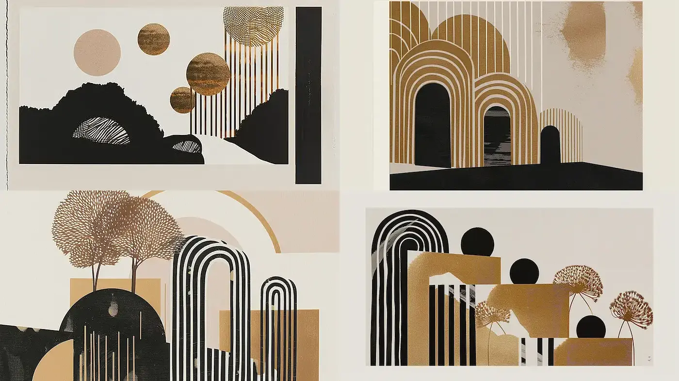 Geometric Elegance with Rich Textures and a Retro Vibe - Midjourney sref style