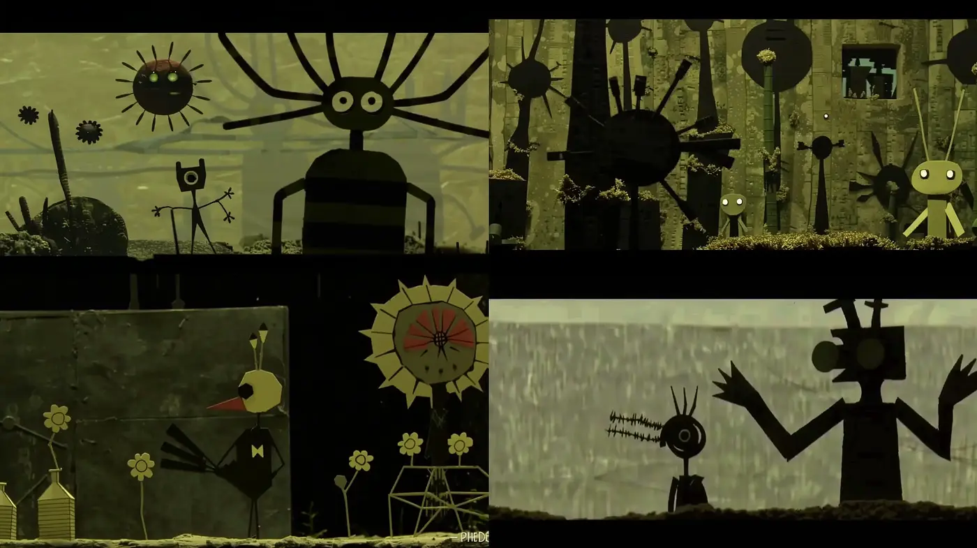 Silhouetted Botanical Dystopia with a Tinge of Surrealism - Midjourney sref style