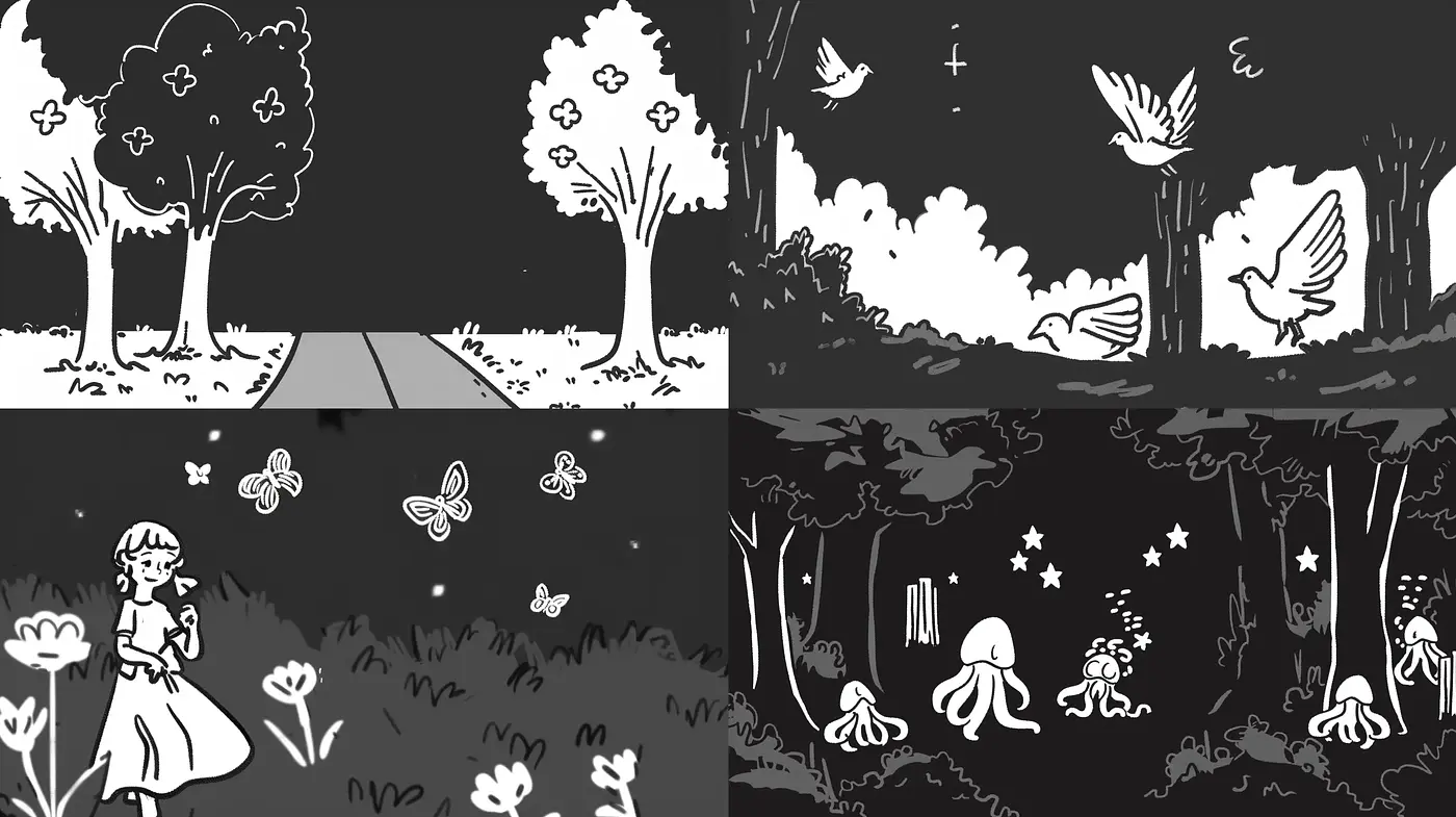 Monochromatic Dreamscape in Stylized Nature - Midjourney sref style