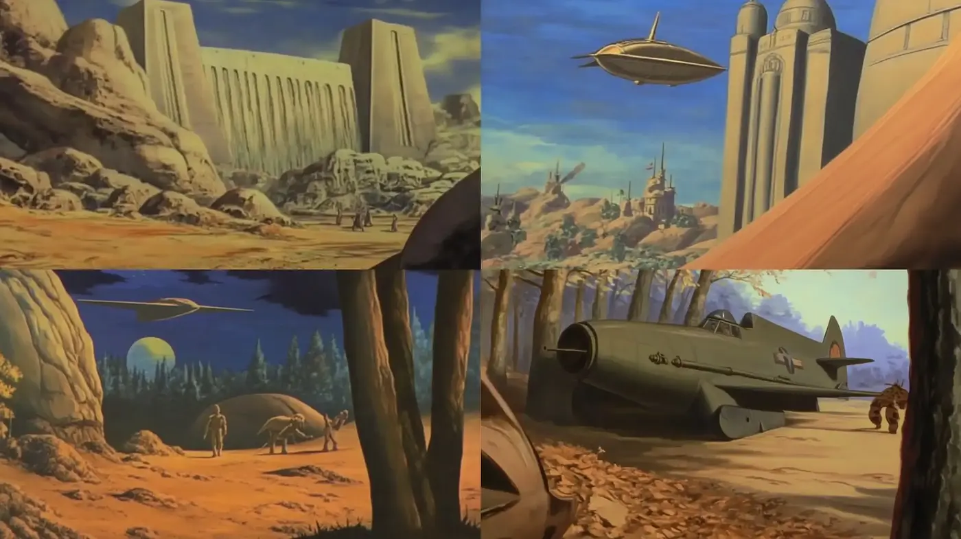 Retrofuturistic Dreamscape with a Nostalgic Matte Texture - Midjourney sref style