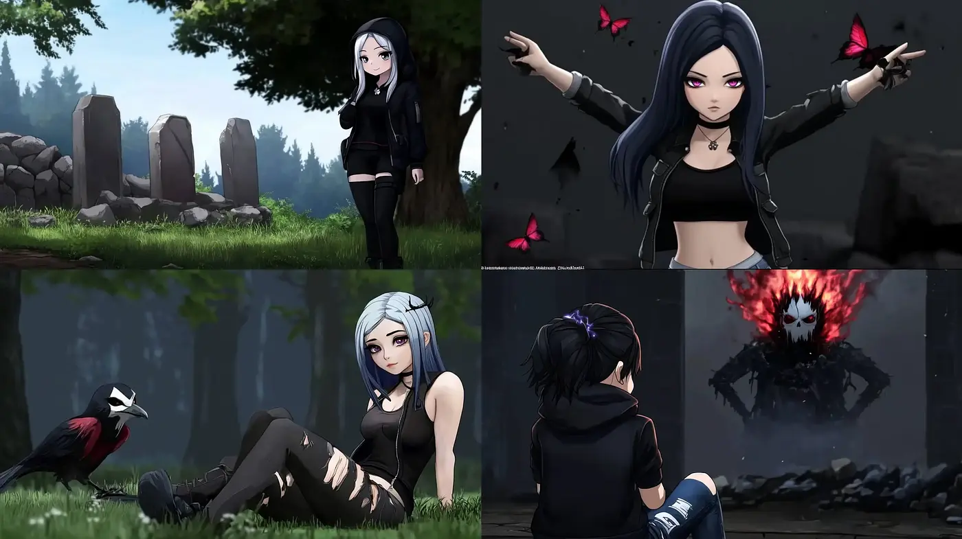 Ethereal Gothic Anime Essence with a Dark Palette - Midjourney sref style