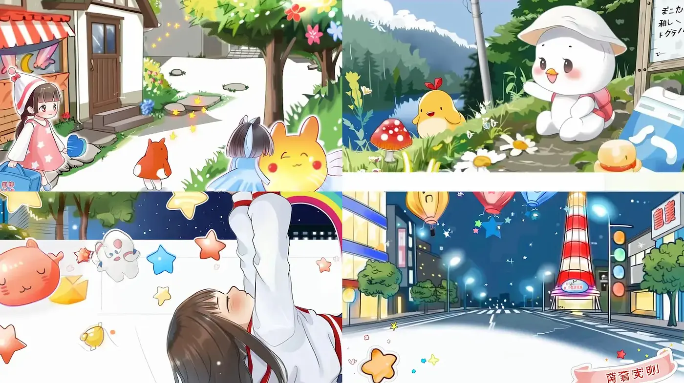 Whimsical and Playful Illustrations Merging Cute Character Design with Lush Environments - Midjourney sref style