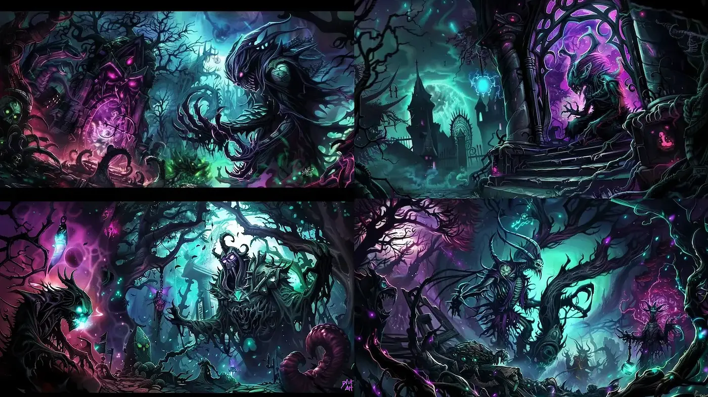 Dark Fantasy with Ethereal Elements in a Surreal Landscape - Midjourney sref style