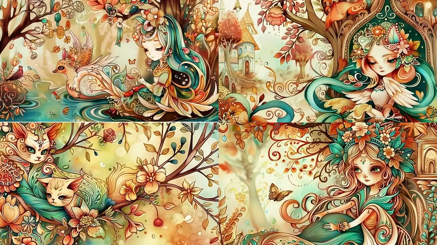 Enchanted Whimsy: A Fantastical Journey in Art Nouveau Style - Midjourney sref style