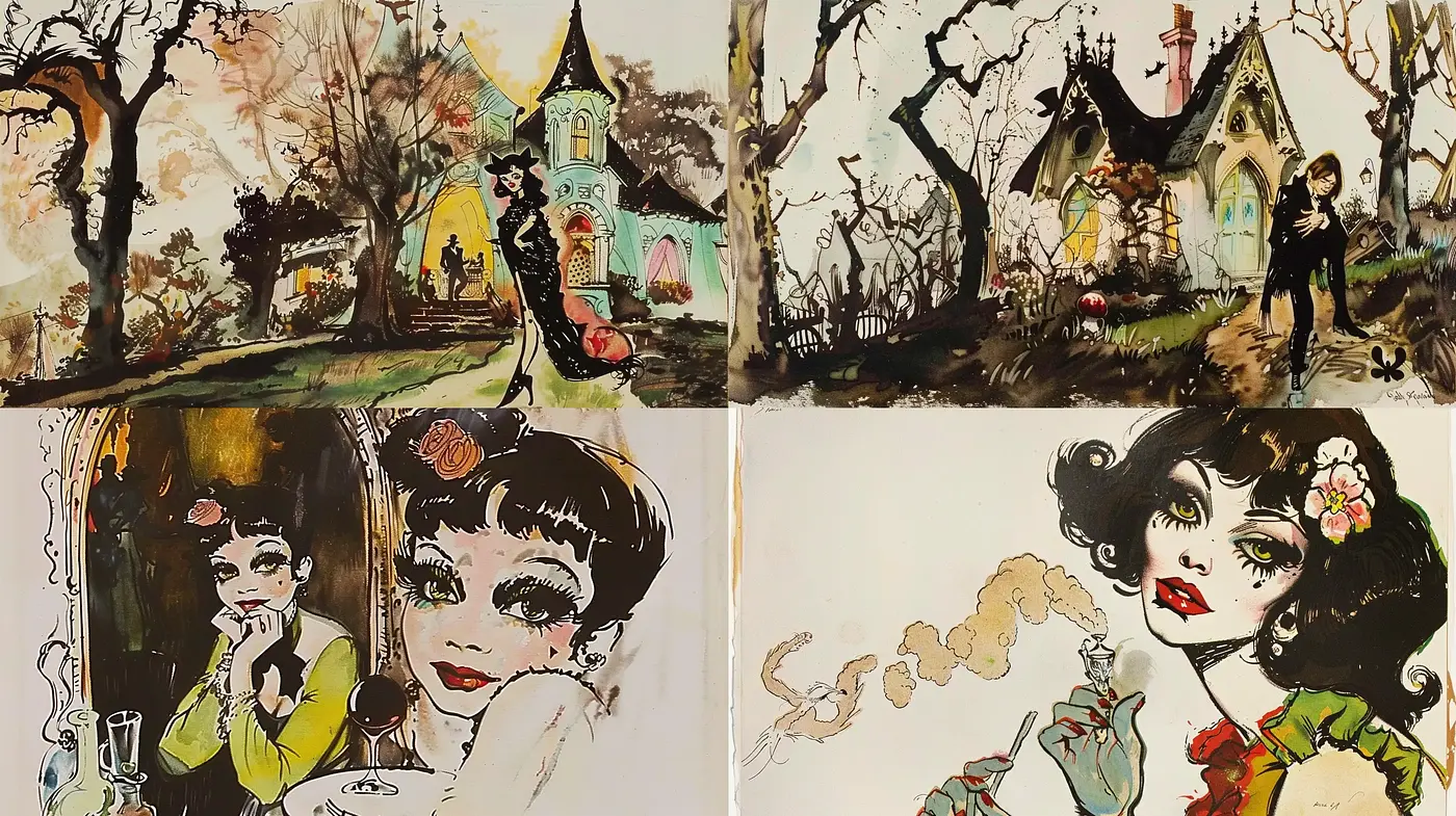 Enigmatic Elegance Meets Whimsical Whimsy: A Fusion of Expressive Brushwork and Earthy Hues - Midjourney sref style