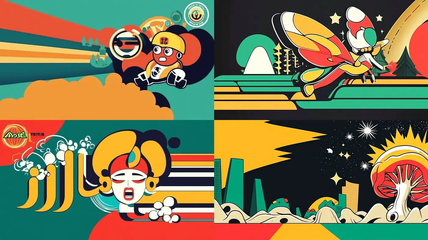 Retro Futuristic Journey Through Bold Graphic Illustrations - Midjourney sref style
