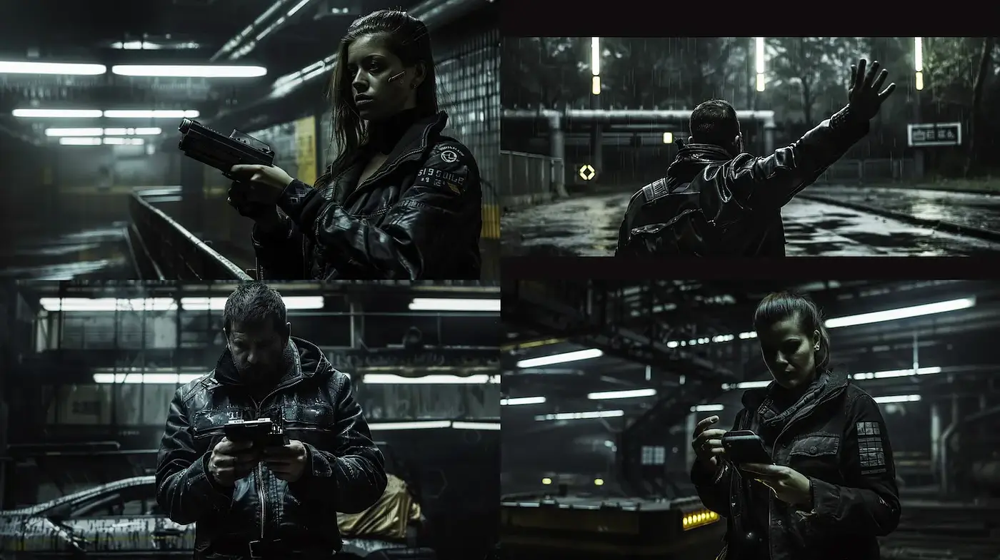 Cinematic Dark Futuristic Noir with a Touch of Grit - Midjourney sref style