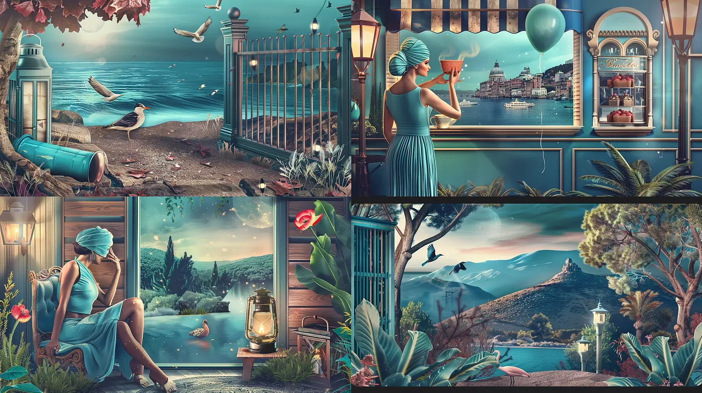 Ethereal Serenity: A Fusion of Verdant Hues and Dreamy Pastels in a Digital Dreamscape - Midjourney sref style